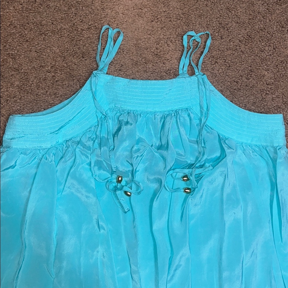 Trina Turk Floret Midi Dress Square Neck Nautical Preppy Tiffany Blue Small - Picture 4 of 9